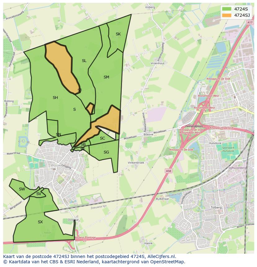 Afbeelding van het postcodegebied 4724 SJ op de kaart.