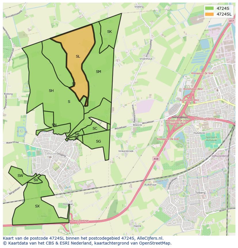 Afbeelding van het postcodegebied 4724 SL op de kaart.
