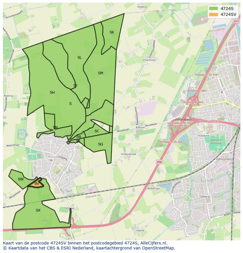 Afbeelding van het postcodegebied 4724 SV op de kaart.