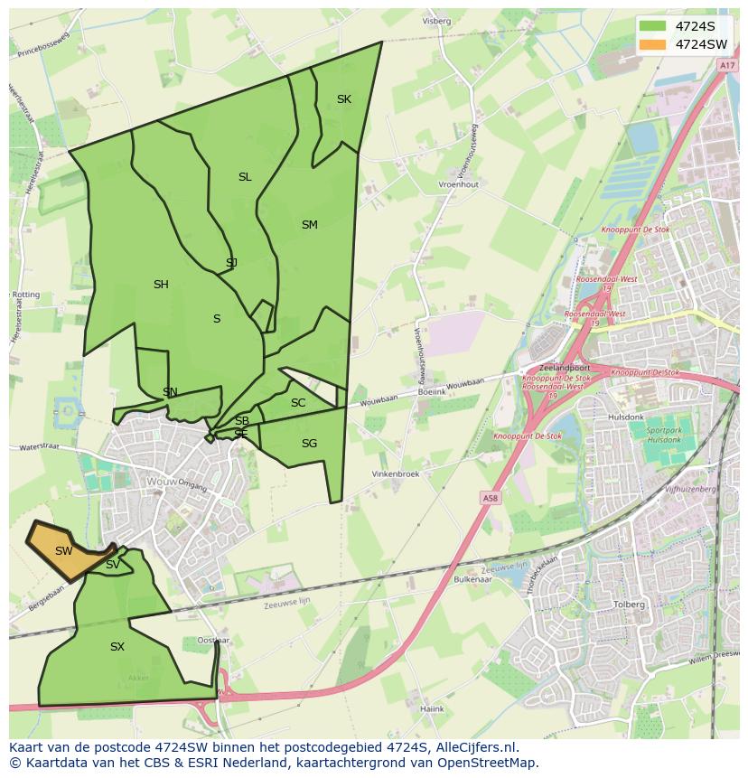 Afbeelding van het postcodegebied 4724 SW op de kaart.