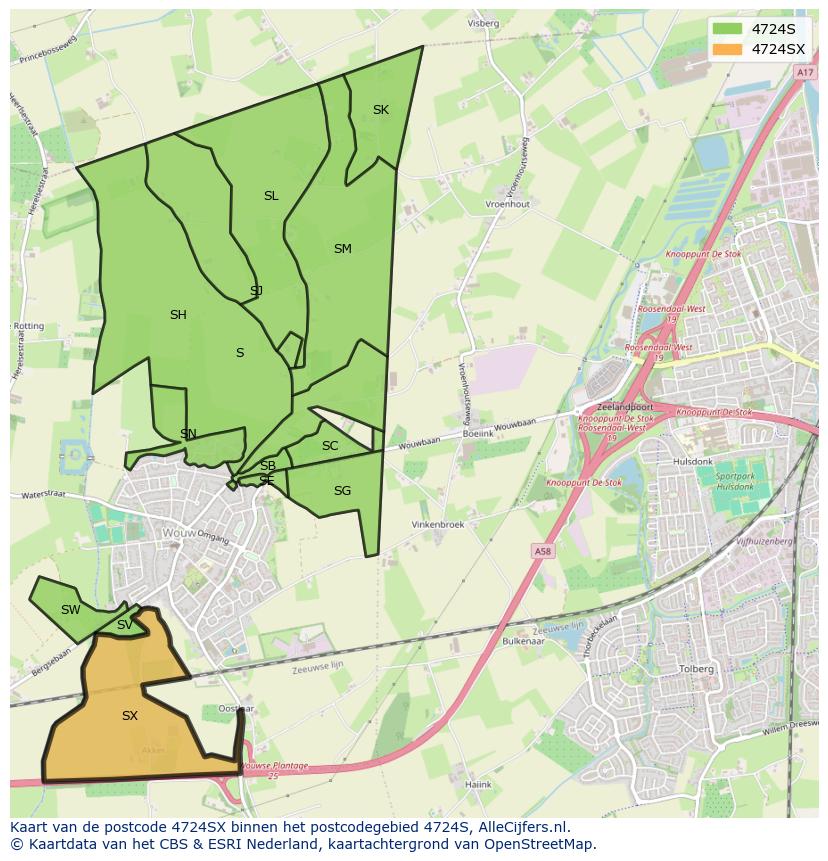 Afbeelding van het postcodegebied 4724 SX op de kaart.