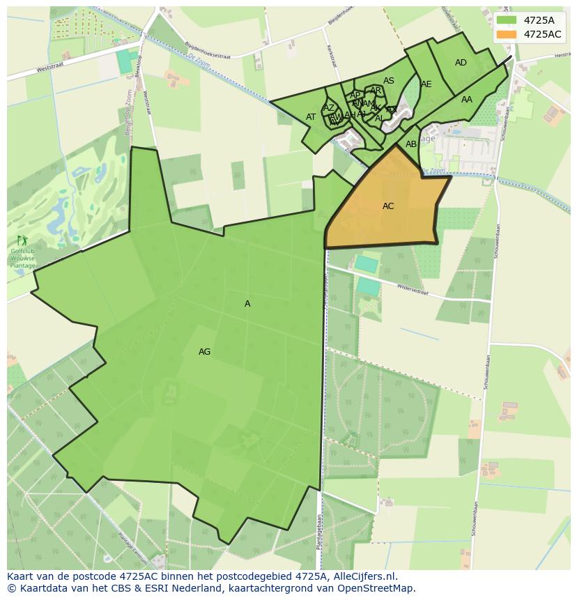 Afbeelding van het postcodegebied 4725 AC op de kaart.