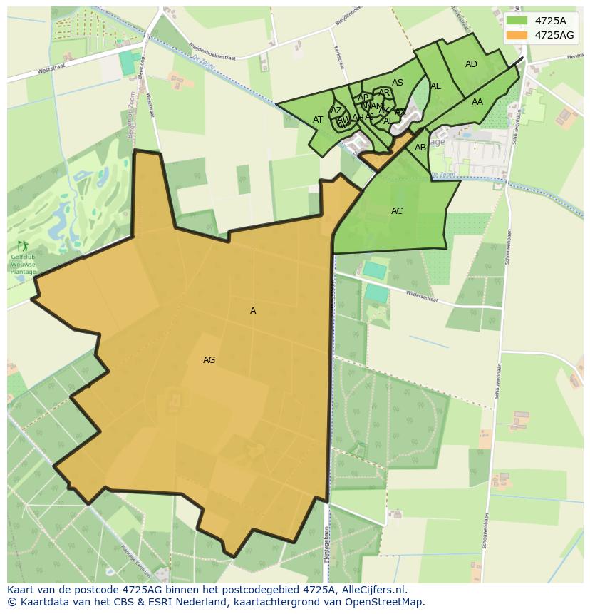 Afbeelding van het postcodegebied 4725 AG op de kaart.
