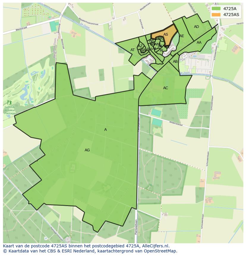 Afbeelding van het postcodegebied 4725 AS op de kaart.