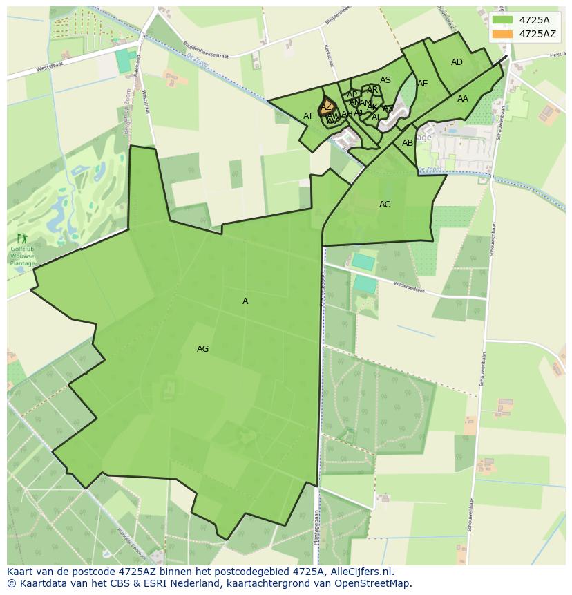 Afbeelding van het postcodegebied 4725 AZ op de kaart.