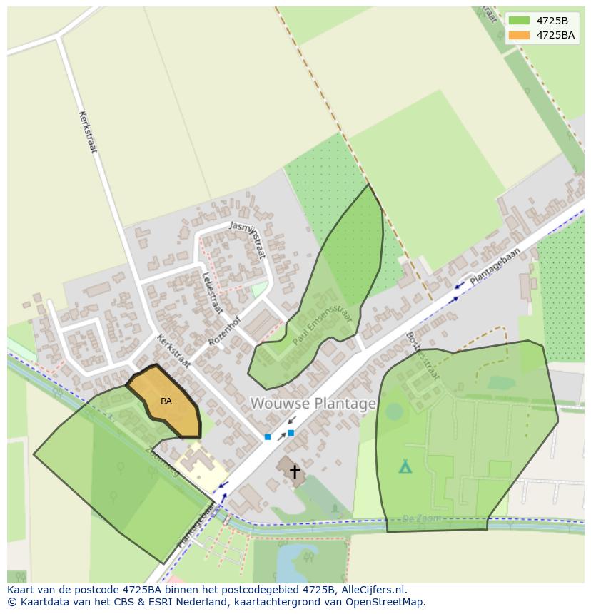 Afbeelding van het postcodegebied 4725 BA op de kaart.