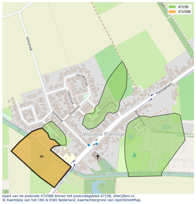 Afbeelding van het postcodegebied 4725 BB op de kaart.