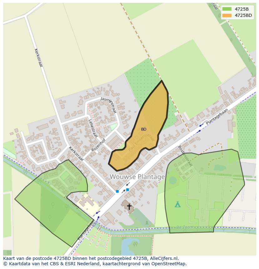 Afbeelding van het postcodegebied 4725 BD op de kaart.