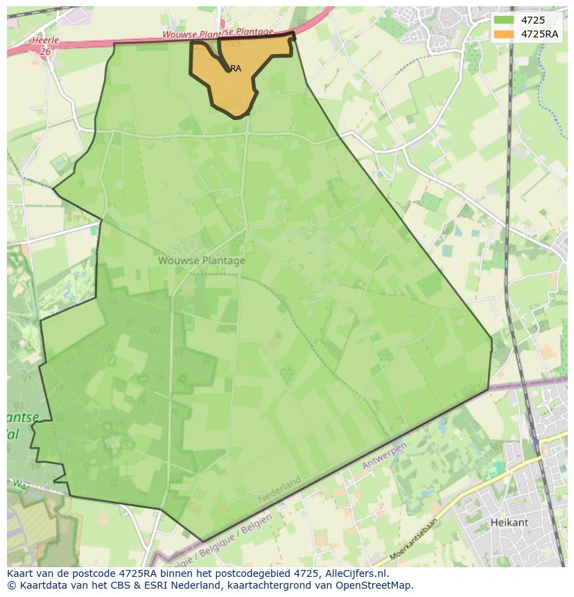 Afbeelding van het postcodegebied 4725 RA op de kaart.