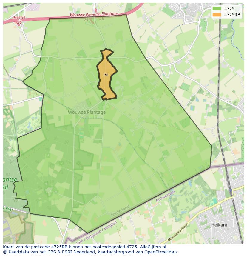 Afbeelding van het postcodegebied 4725 RB op de kaart.