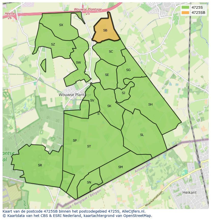 Afbeelding van het postcodegebied 4725 SB op de kaart.