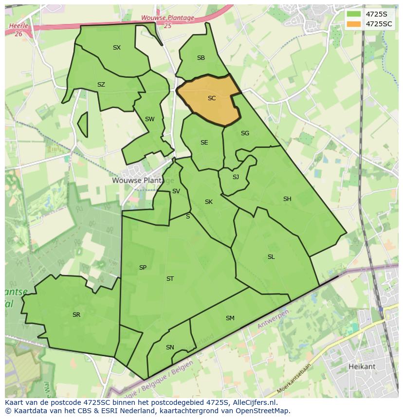Afbeelding van het postcodegebied 4725 SC op de kaart.