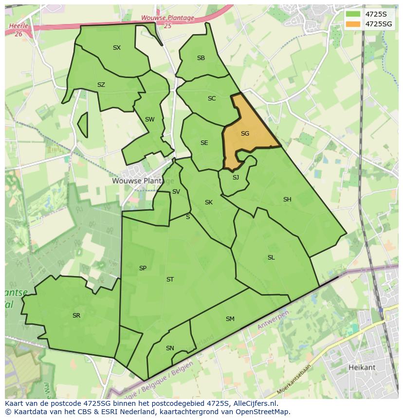 Afbeelding van het postcodegebied 4725 SG op de kaart.