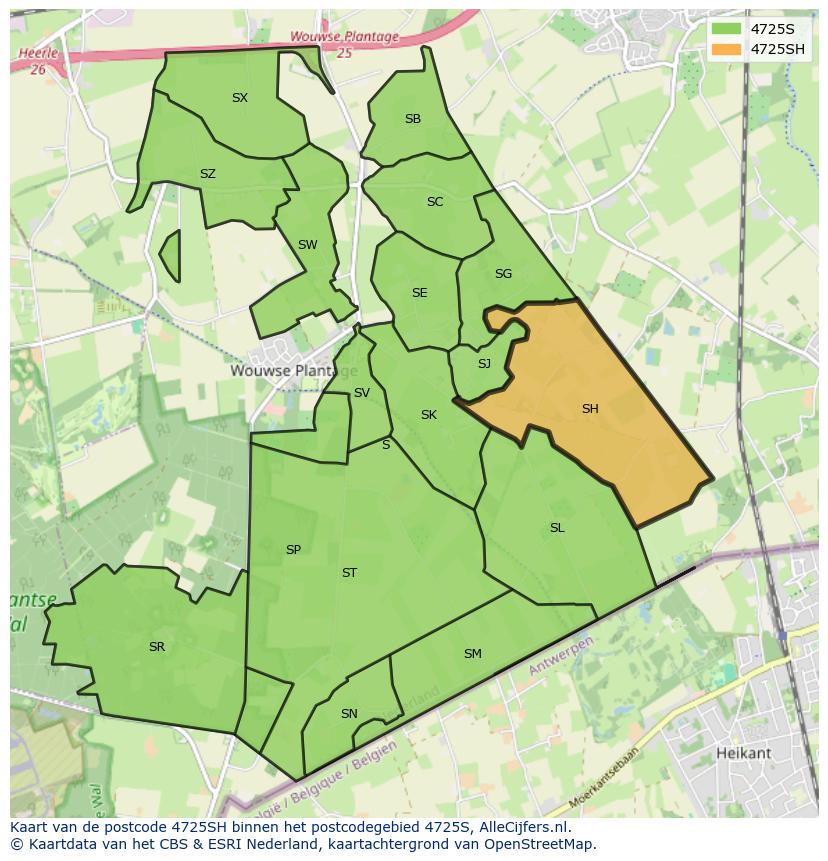 Afbeelding van het postcodegebied 4725 SH op de kaart.