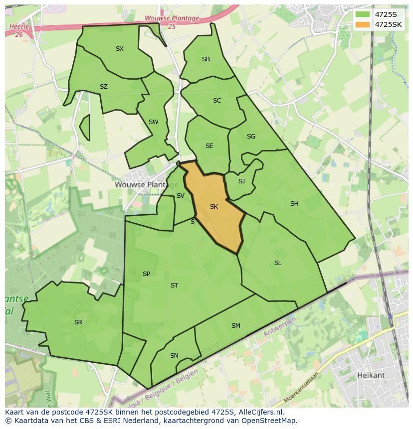 Afbeelding van het postcodegebied 4725 SK op de kaart.
