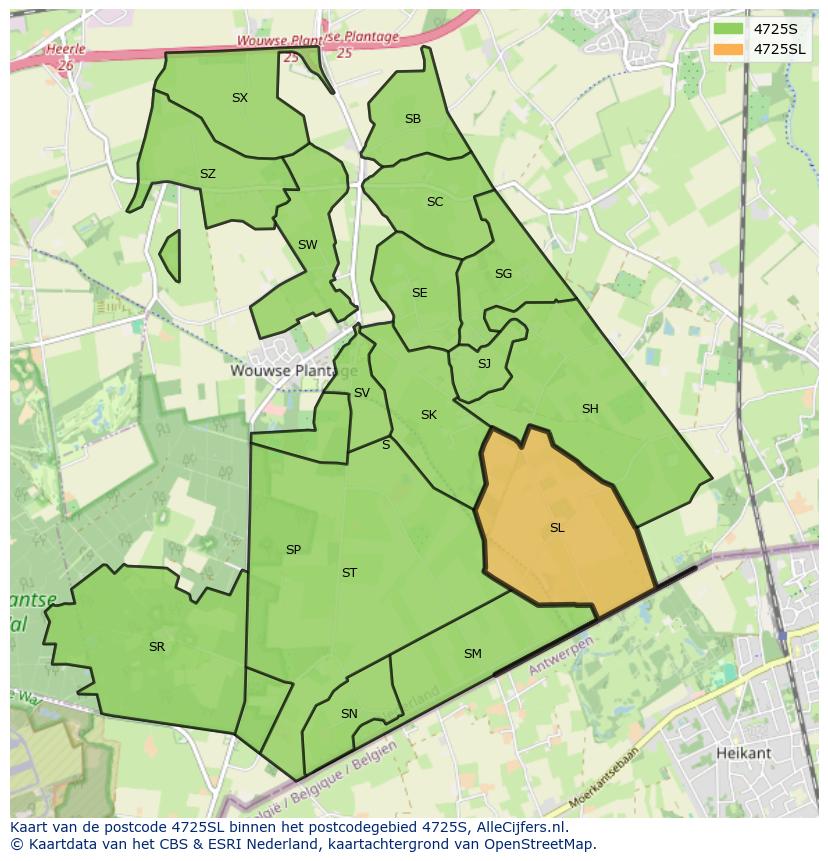 Afbeelding van het postcodegebied 4725 SL op de kaart.