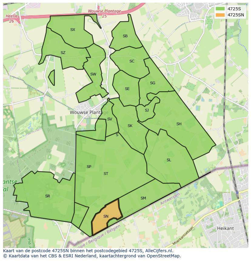 Afbeelding van het postcodegebied 4725 SN op de kaart.