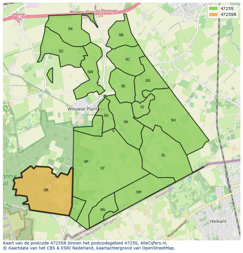 Afbeelding van het postcodegebied 4725 SR op de kaart.