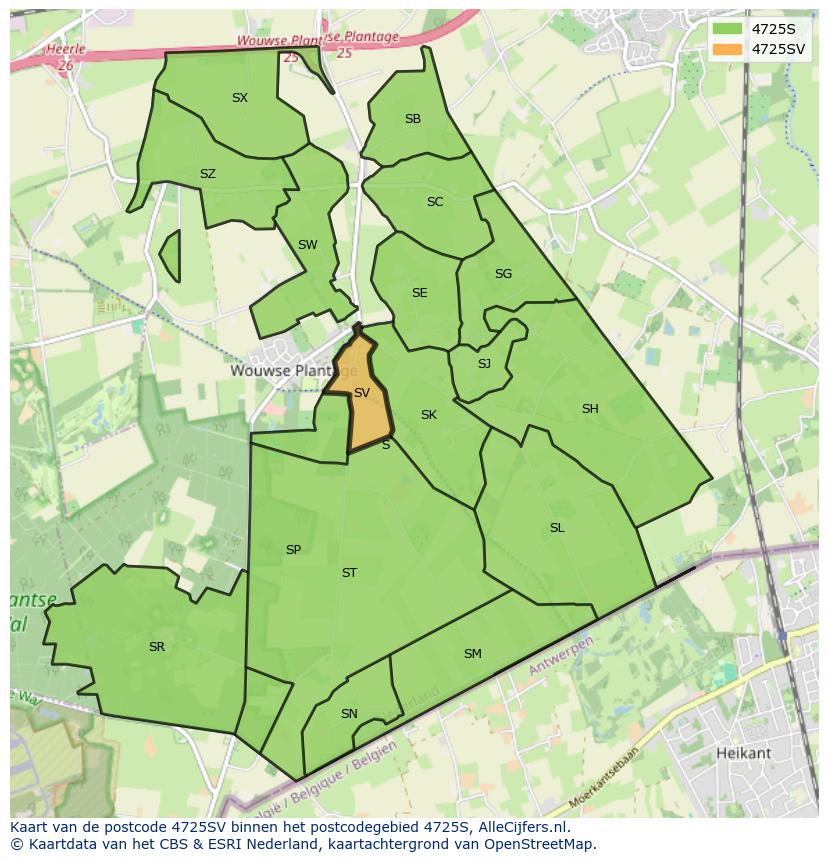 Afbeelding van het postcodegebied 4725 SV op de kaart.