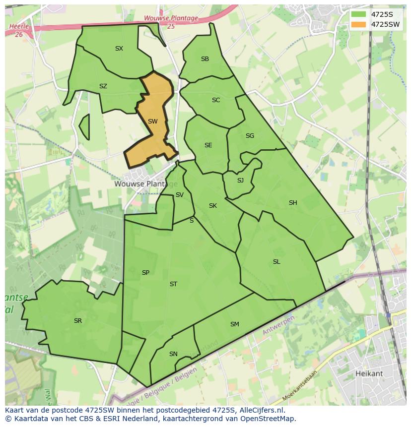 Afbeelding van het postcodegebied 4725 SW op de kaart.