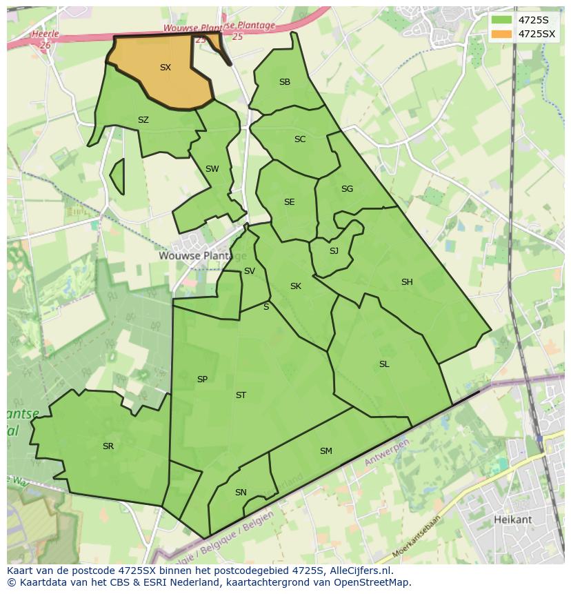 Afbeelding van het postcodegebied 4725 SX op de kaart.