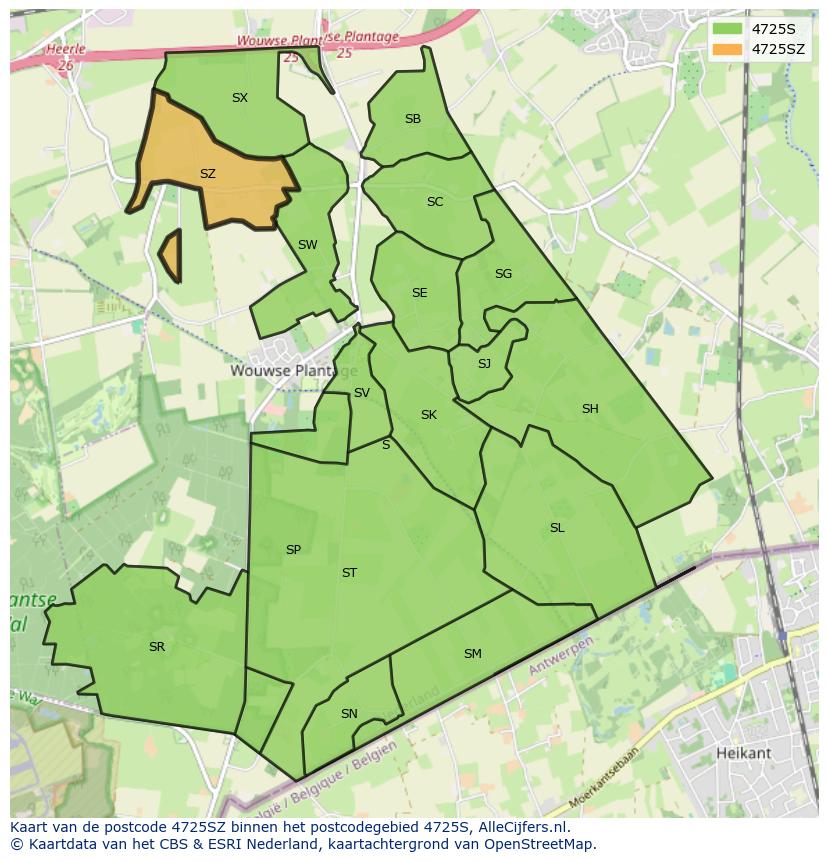 Afbeelding van het postcodegebied 4725 SZ op de kaart.