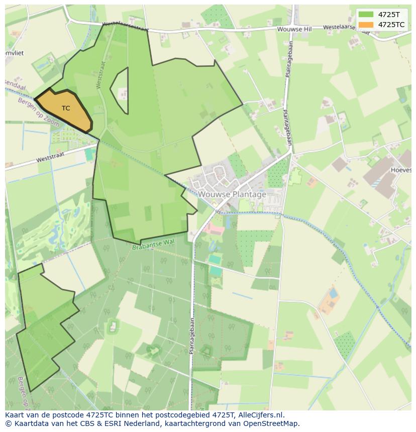 Afbeelding van het postcodegebied 4725 TC op de kaart.