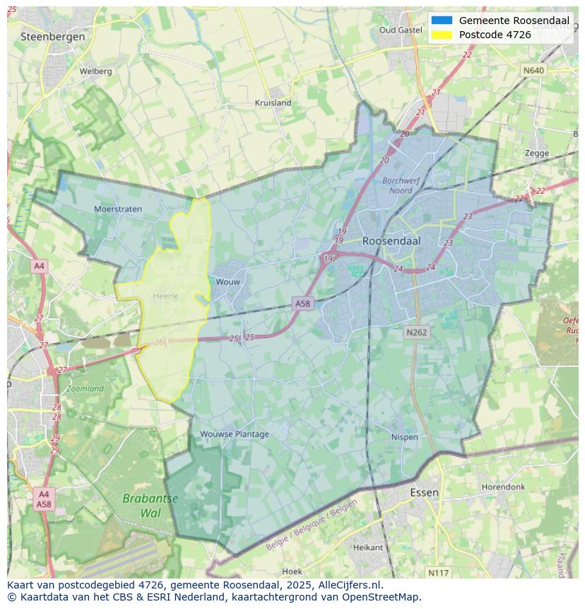 Afbeelding van het postcodegebied 4726 op de kaart.