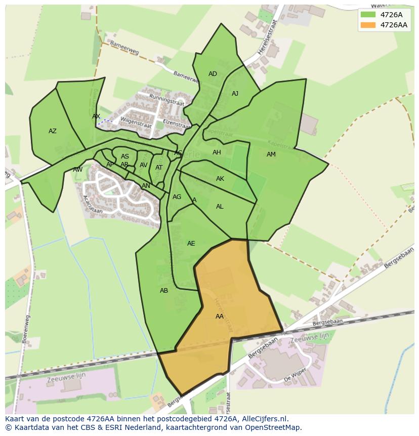 Afbeelding van het postcodegebied 4726 AA op de kaart.