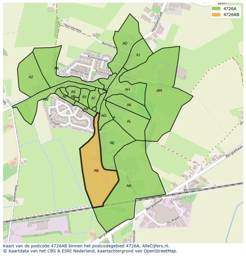 Afbeelding van het postcodegebied 4726 AB op de kaart.