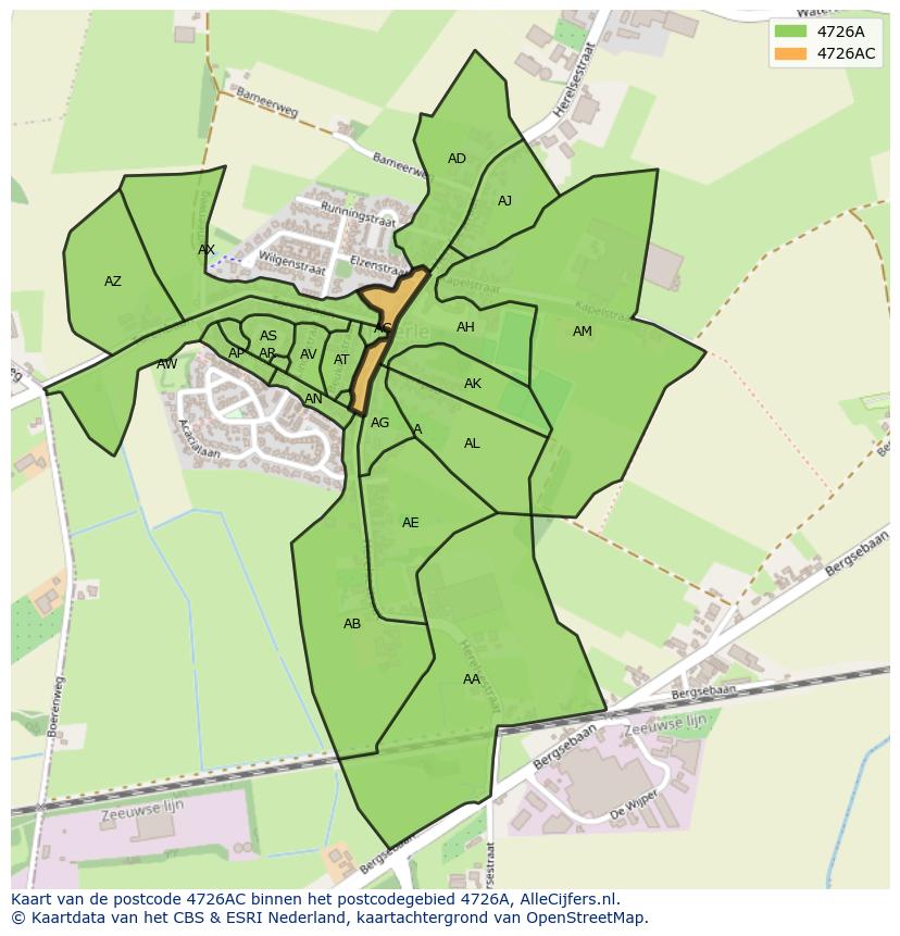 Afbeelding van het postcodegebied 4726 AC op de kaart.