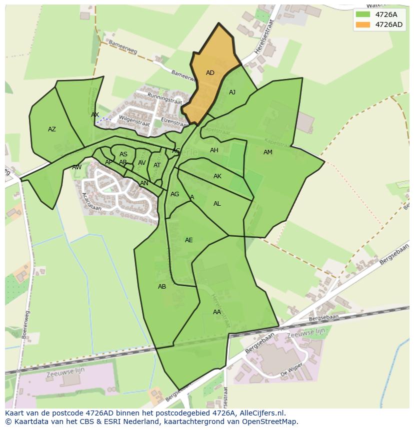 Afbeelding van het postcodegebied 4726 AD op de kaart.