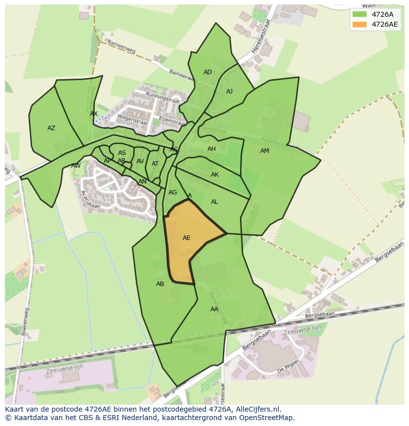 Afbeelding van het postcodegebied 4726 AE op de kaart.