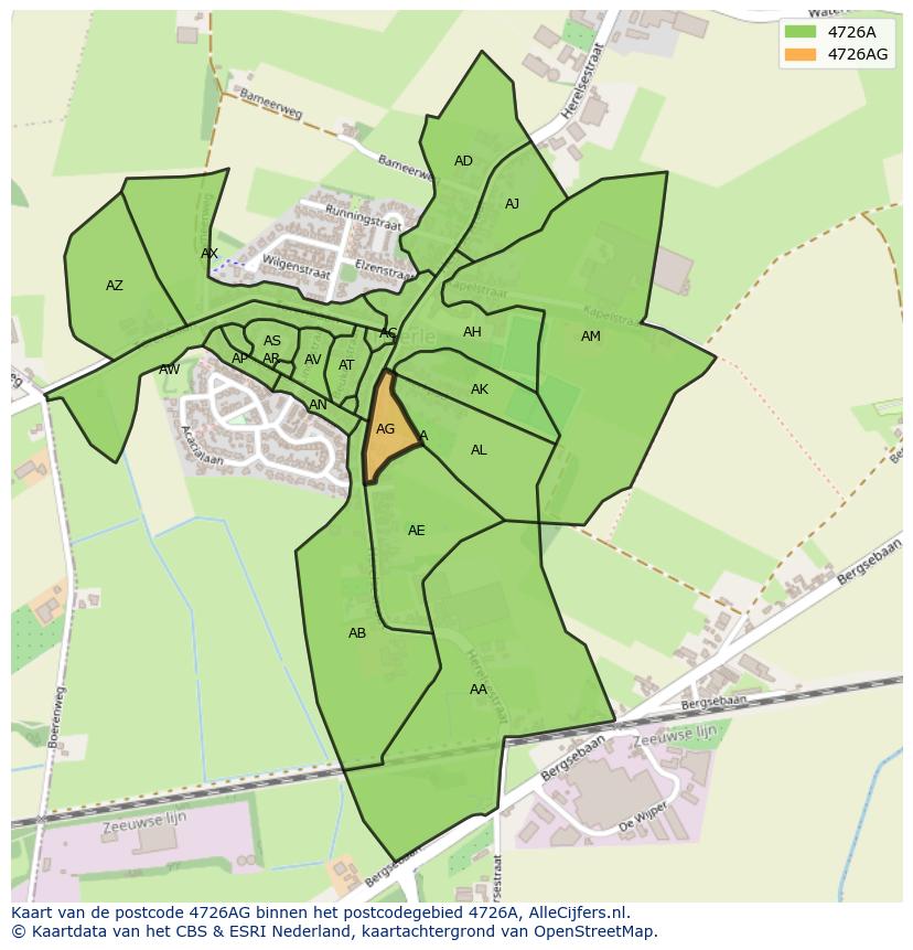 Afbeelding van het postcodegebied 4726 AG op de kaart.