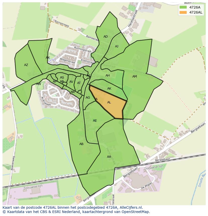 Afbeelding van het postcodegebied 4726 AL op de kaart.