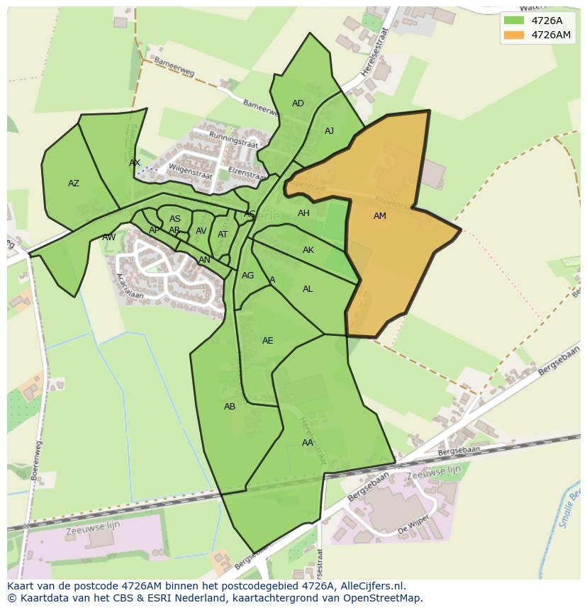 Afbeelding van het postcodegebied 4726 AM op de kaart.