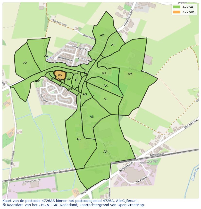Afbeelding van het postcodegebied 4726 AS op de kaart.