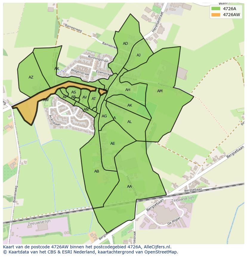 Afbeelding van het postcodegebied 4726 AW op de kaart.