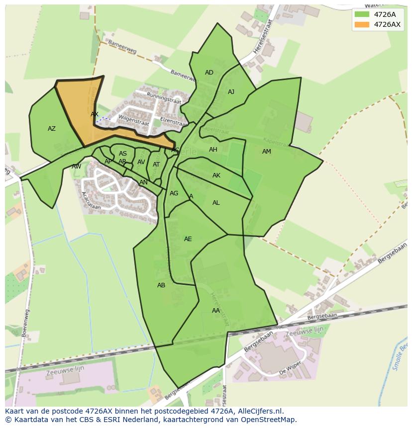 Afbeelding van het postcodegebied 4726 AX op de kaart.