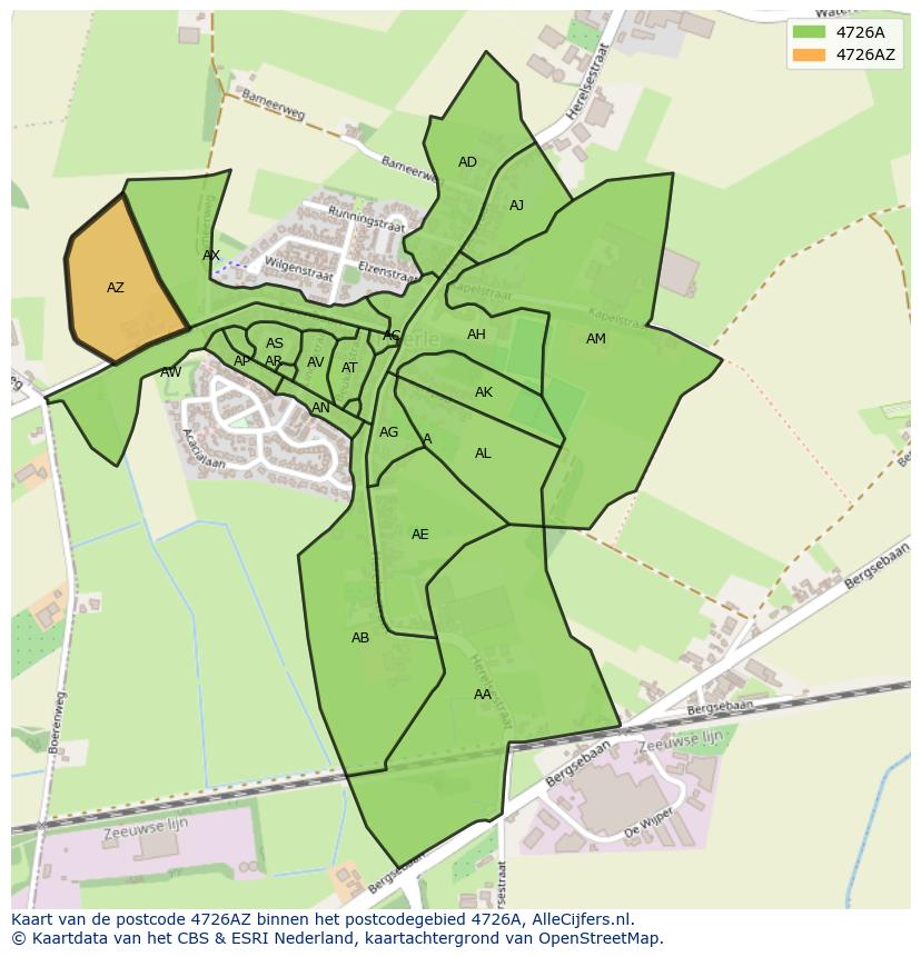 Afbeelding van het postcodegebied 4726 AZ op de kaart.