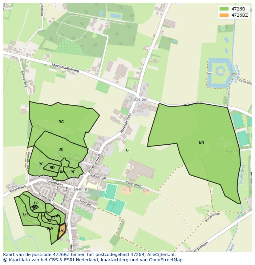 Afbeelding van het postcodegebied 4726 BZ op de kaart.