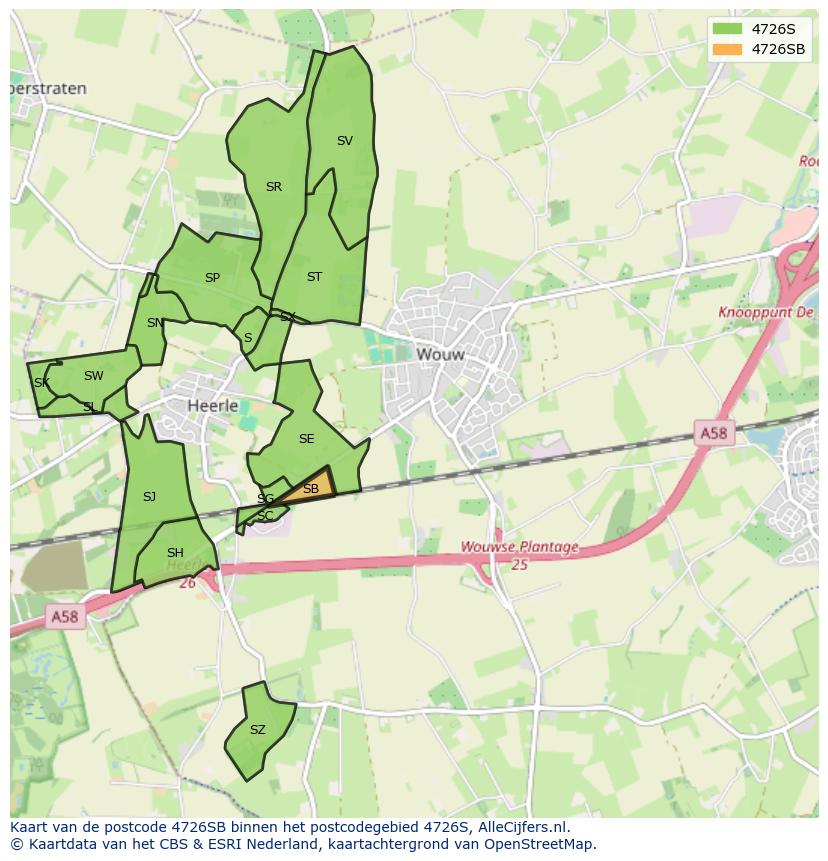 Afbeelding van het postcodegebied 4726 SB op de kaart.