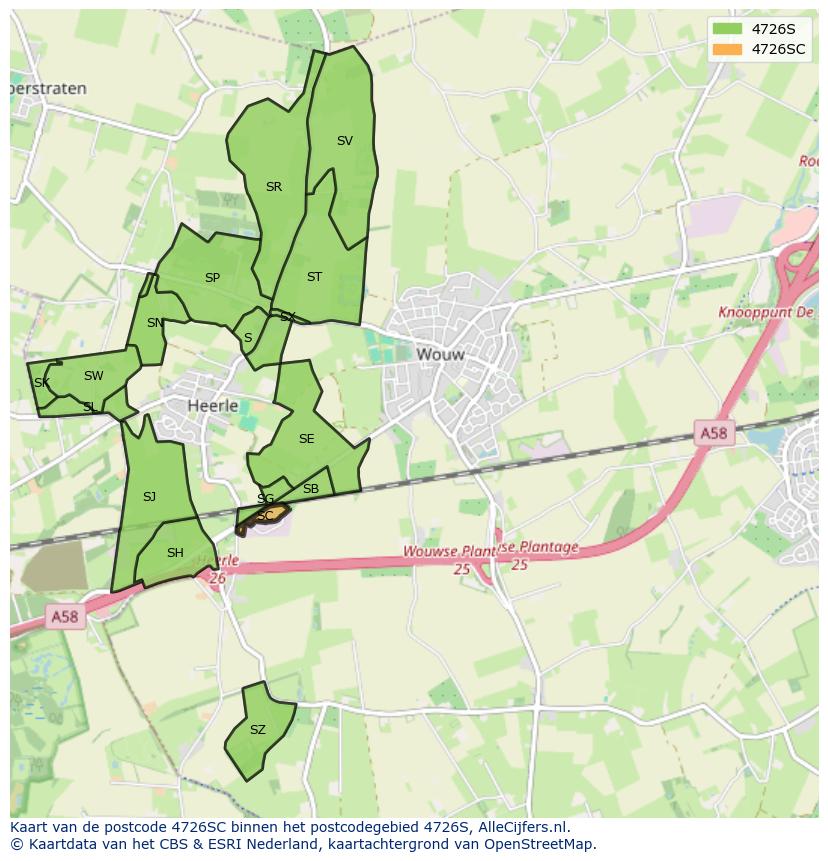 Afbeelding van het postcodegebied 4726 SC op de kaart.