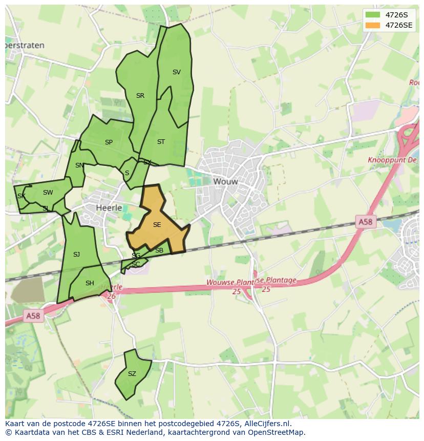 Afbeelding van het postcodegebied 4726 SE op de kaart.