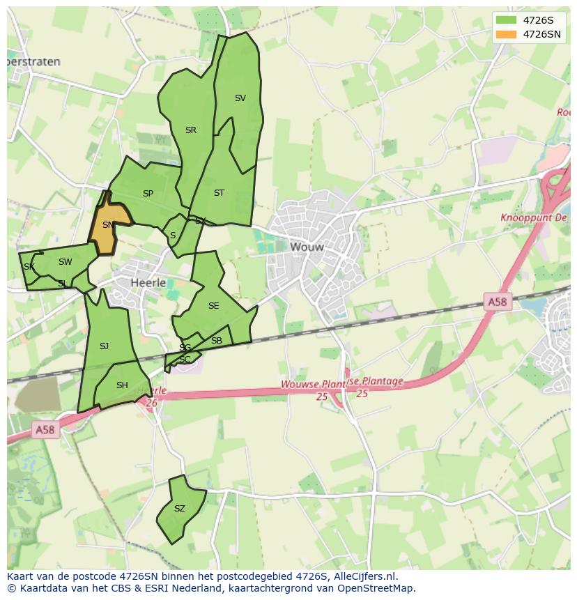 Afbeelding van het postcodegebied 4726 SN op de kaart.