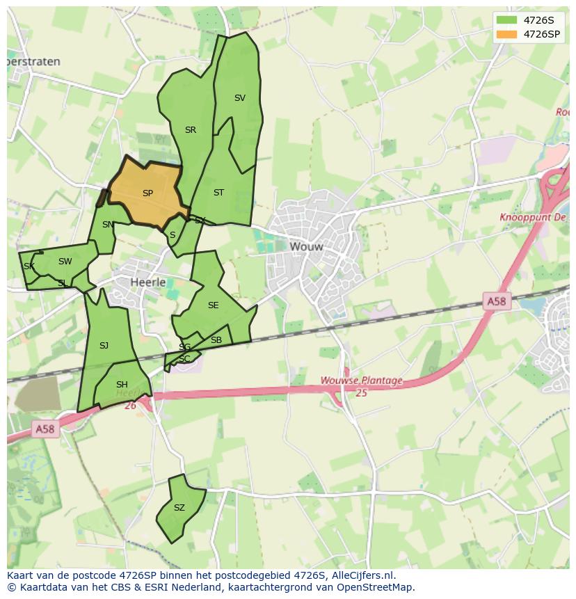 Afbeelding van het postcodegebied 4726 SP op de kaart.