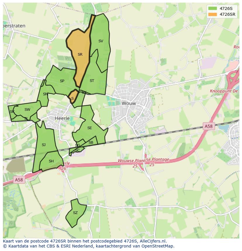 Afbeelding van het postcodegebied 4726 SR op de kaart.