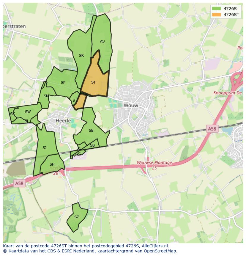 Afbeelding van het postcodegebied 4726 ST op de kaart.