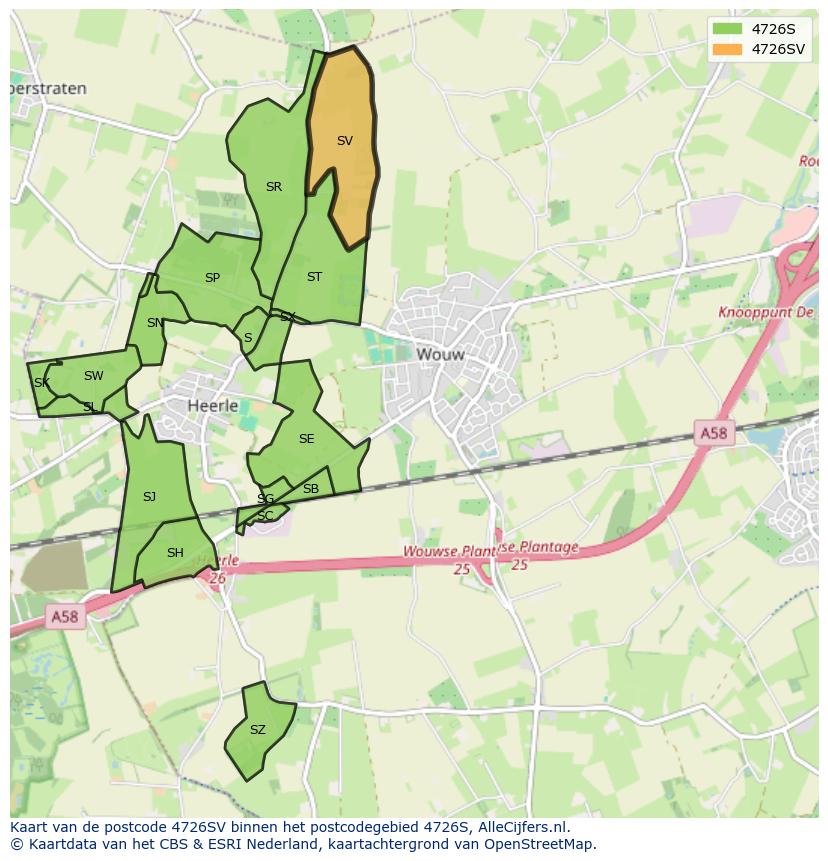 Afbeelding van het postcodegebied 4726 SV op de kaart.