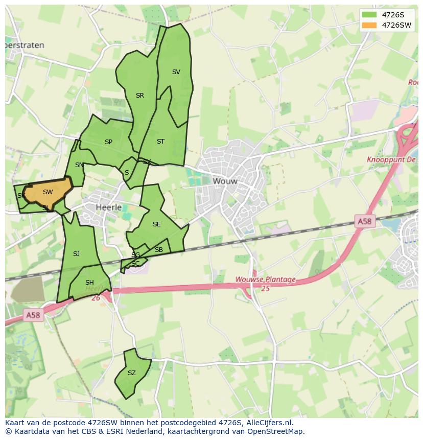 Afbeelding van het postcodegebied 4726 SW op de kaart.